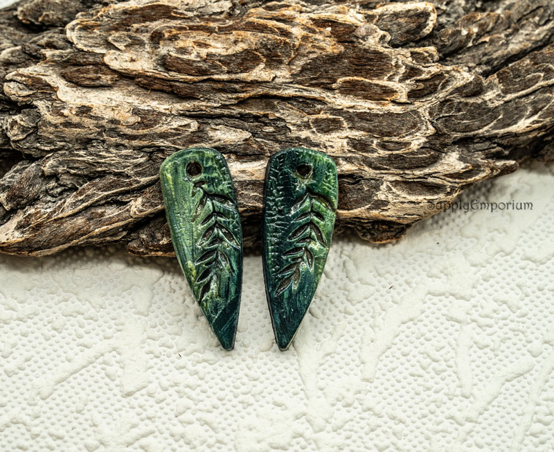 Earthy Polymer Clay Earring Charms, 41x14mm, 2 pieces, CLAY 5434 - Image 2