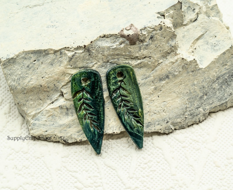 Earthy Polymer Clay Earring Charms, 41x14mm, 2 pieces, CLAY 5434