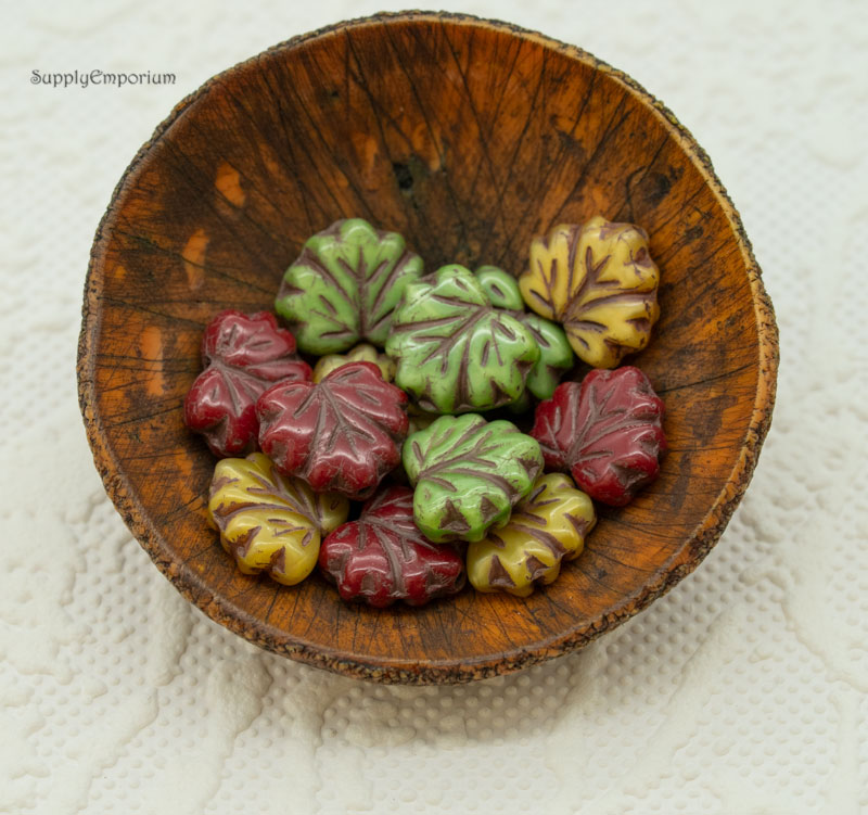 10x13mm Czech Maple Leaf Mix - Autumn Picasso Leaf Mix - 12 Pieces - 6842W - Image 2