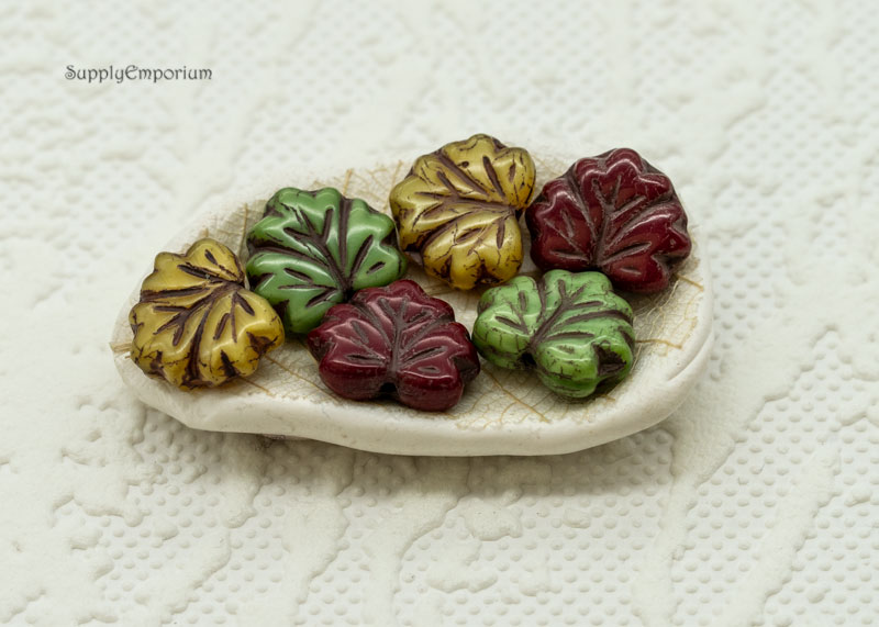 10x13mm Czech Maple Leaf Mix - Autumn Picasso Leaf Mix - 12 Pieces - 6842W