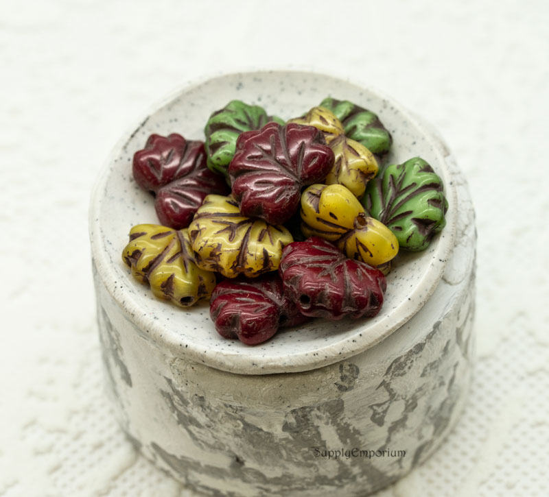 10x13mm Czech Maple Leaf Mix - Autumn Picasso Leaf Mix - 12 Pieces - 6842W - Image 3