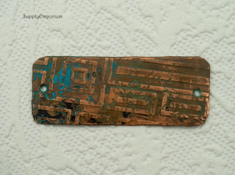 Copper Connector, 2 Hole Pendant, Patinaed and Embossed Connector, 53x21mm, LC12 - Image 3