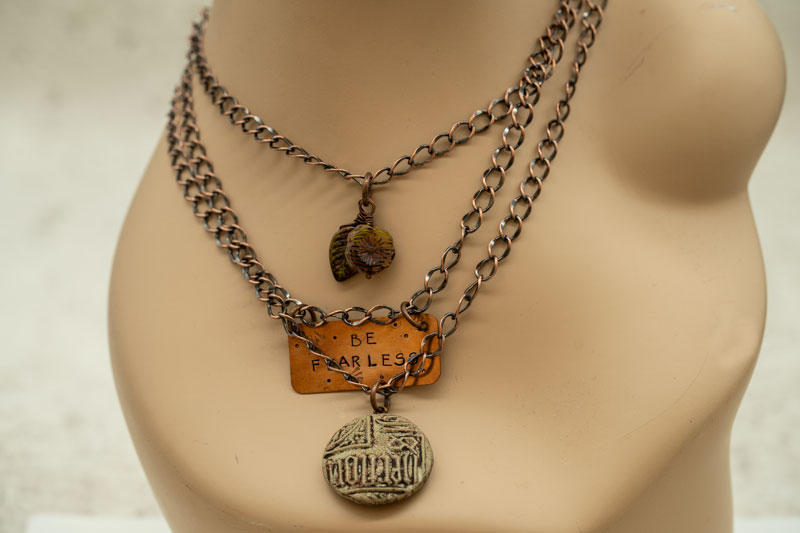 "Be Fearless" Copper Pendant Necklace with Polymer Clay - CDSN1 - 1 Piece - Image 2