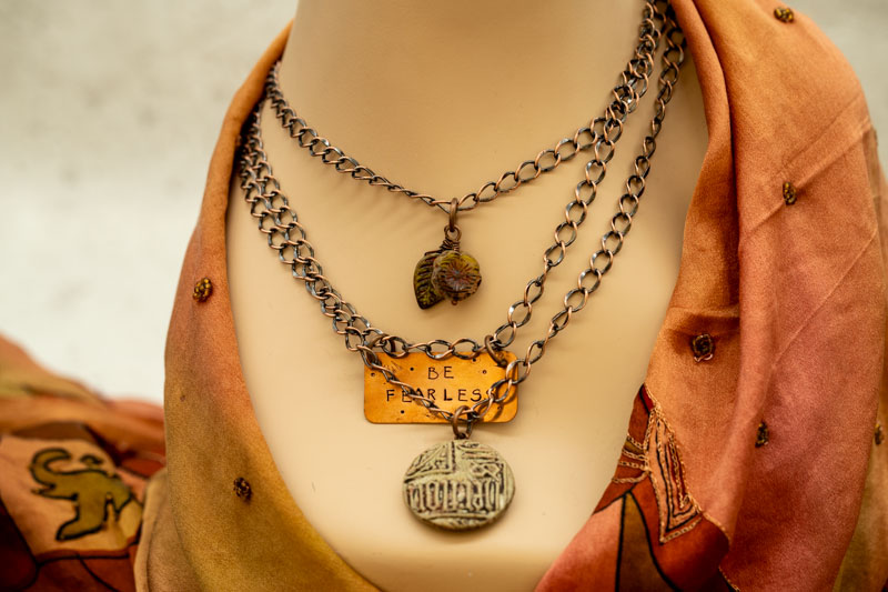 "Be Fearless" Copper Pendant Necklace with Polymer Clay - CDSN1 - 1 Piece