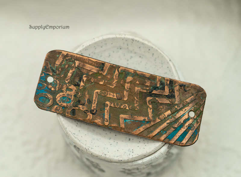 Copper Connector, 2 Hole Pendant, Patinaed and Embossed Connector, 53x21mm, LC11 - Image 2