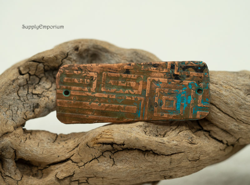 Copper Connector, 2 Hole Pendant, Patinaed and Embossed Connector, 53x21mm, LC12 - Image 2