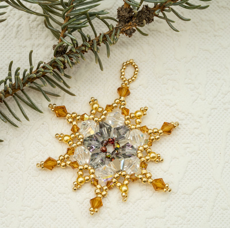 Beaded Christmas Ornament / Suncatcher / Pendant – Gold Snowflake Star (Approx. 2 3/4") (1 piece) ORN12 - Image 2