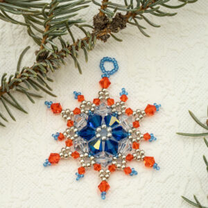 Beaded Christmas Ornament / Suncatcher / Pendant – Orange, Blue and Silver