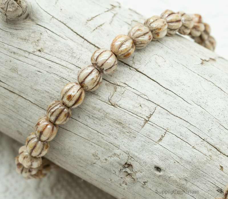 Czech Melon Round Beads – Opaque Luster Picasso – 5mm (50 Pieces) - 1597 - Image 4