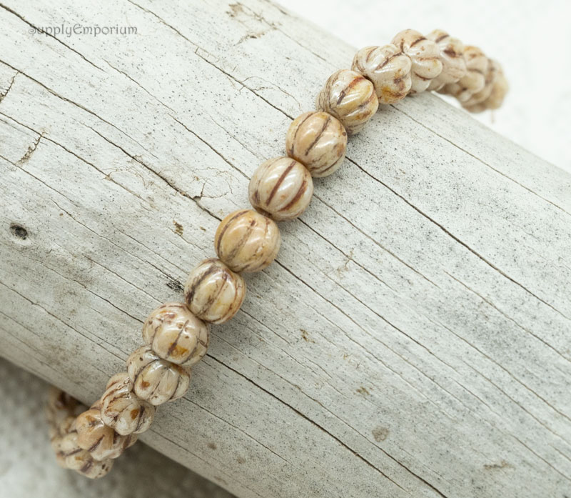 Czech Melon Round Beads – Opaque Luster Picasso – 5mm (50 Pieces) - 1597 - Image 2