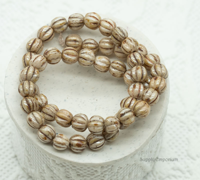 Czech Melon Round Beads – Opaque Luster Picasso – 5mm (50 Pieces) - 1597 - Image 3