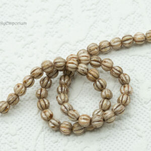 op luster Picasso Czech melon beads 5mm ribbed round glass beads neutral tones