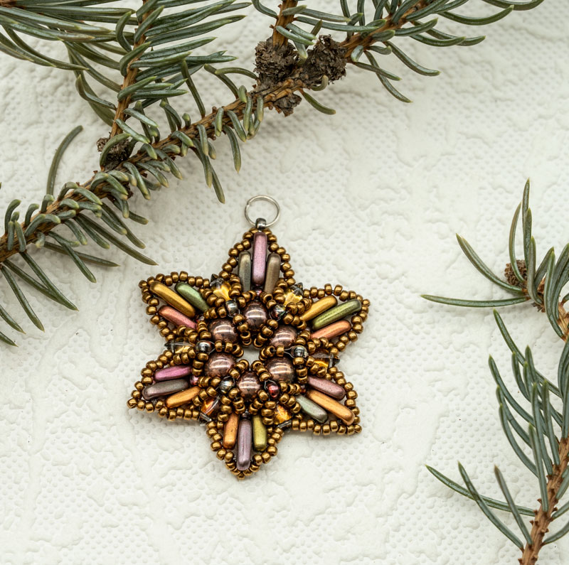 Beaded Christmas Ornament / Suncatcher / Pendant – Bronze/Copper Snowflake Star (Approx. 2") (1 piece) ORN15 - Image 2