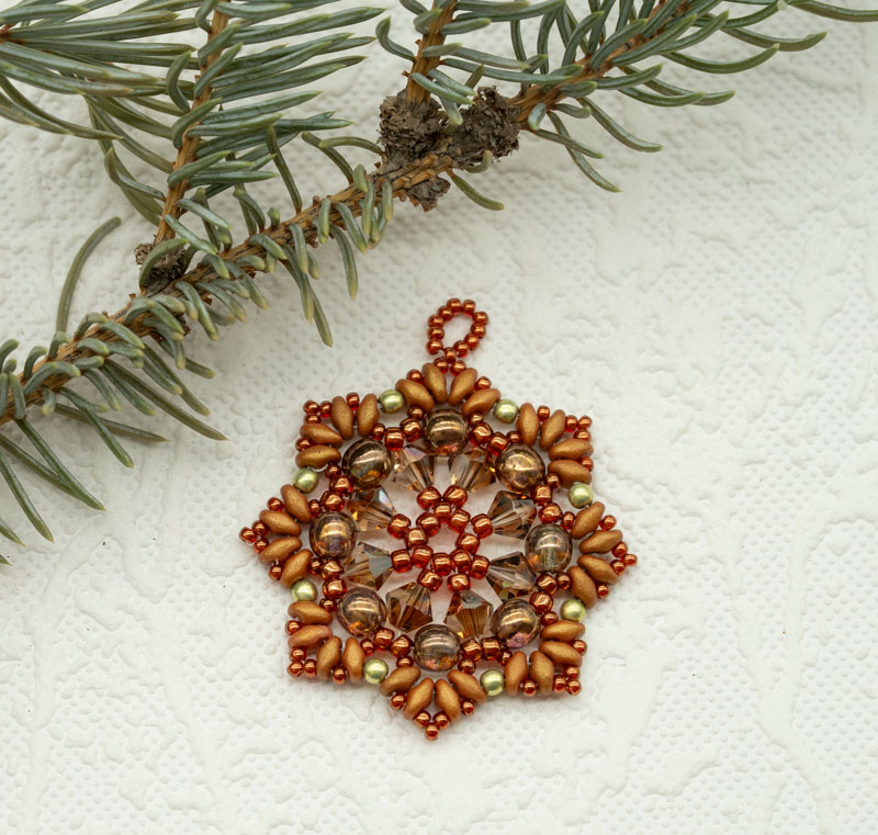 Beaded Christmas Ornament / Suncatcher / Pendant – Copper Snowflake Star (Approx. 2") (1 piece) ORN16 - Image 2