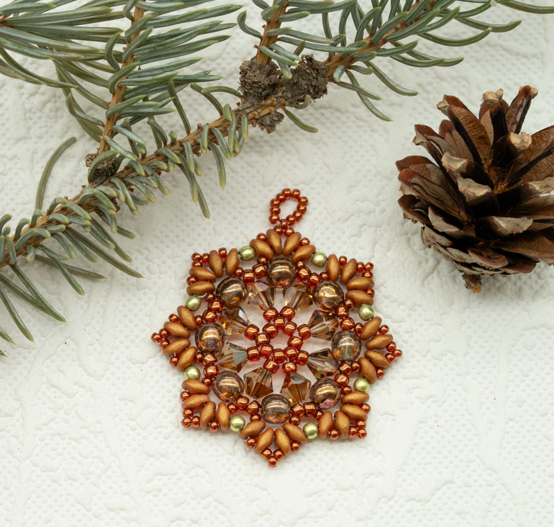 Beaded Christmas Ornament / Suncatcher / Pendant – Copper Snowflake Star (Approx. 2") (1 piece) ORN16