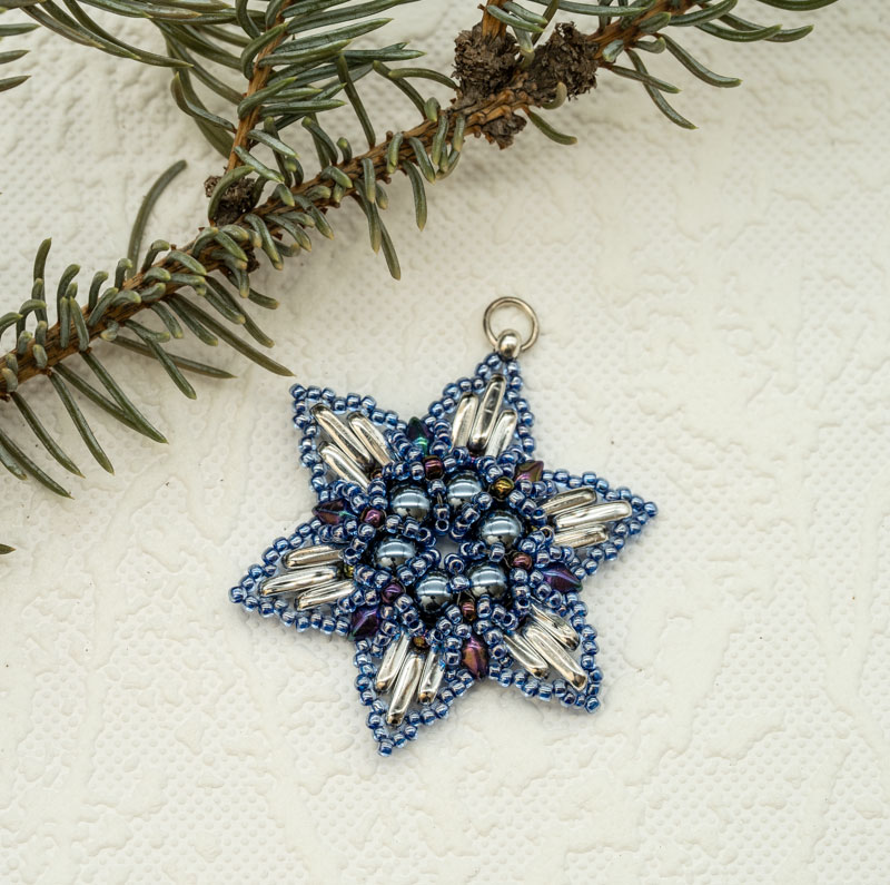 Beaded Christmas Ornament / Suncatcher / Pendant – Blue Snowflake Star (Approx. 2") (1 piece) ORN22 - Image 2