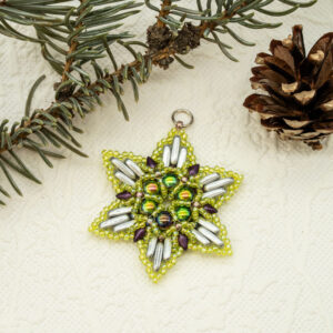chartreuse purple silver beaded star ornament
