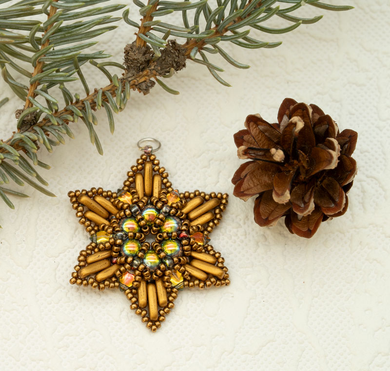 Beaded Christmas Ornament / Suncatcher / Pendant – Bronze Snowflake Star (Approx. 2") (1 piece) ORN24