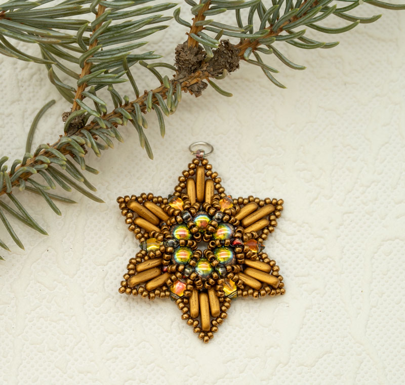 Beaded Christmas Ornament / Suncatcher / Pendant – Bronze Snowflake Star (Approx. 2") (1 piece) ORN24 - Image 2