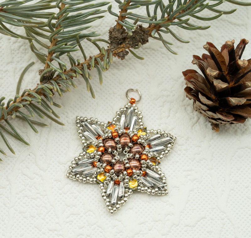 Beaded Christmas Ornament / Suncatcher / Pendant – Copper Snowflake Star (Approx. 2") (1 piece) ORN25 - Image 2
