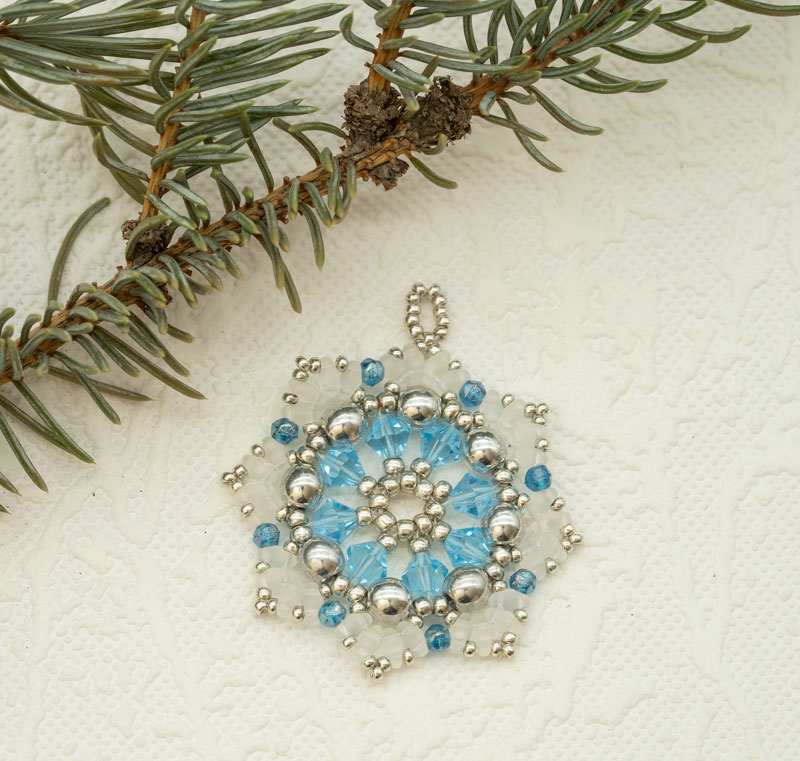 Beaded Christmas Ornament / Suncatcher / Pendant – Blue Snowflake Star (Approx. 2") (1 piece) ORN2 - Image 2