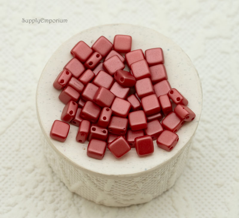 Czech Mini Tile Beads – Pastel Dark Coral – 5mm 2-Hole (30 Pieces) 4181 - Image 2