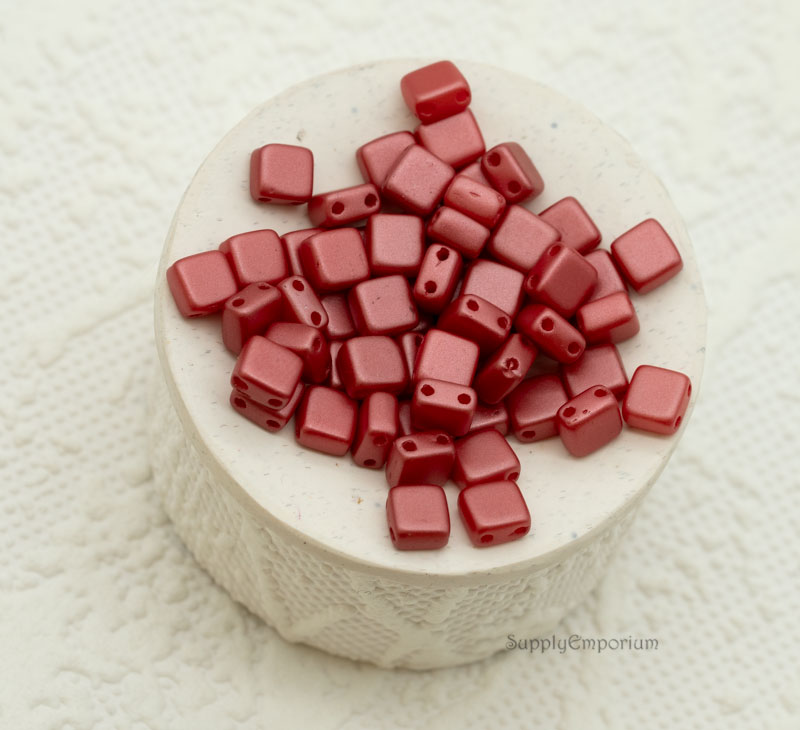 5mm Czech mini tile beads pastel dark coral