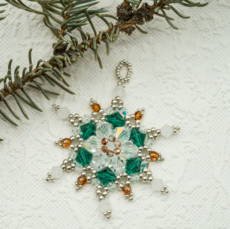 Beaded Christmas Ornament / Suncatcher / Pendant – Green, Gold and Silver Snowflake Star (Approx. 2 3/4") (1 piece) ORN5 - Image 2