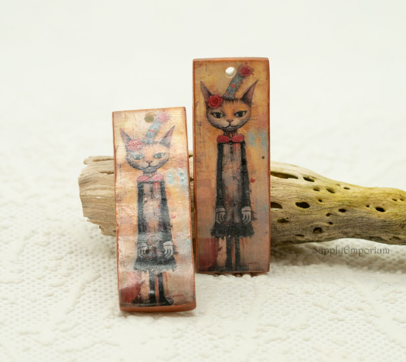 Polymer Clay Cat Earring Charms, Long Dangle Charms, 2 Pieces, Clay 5451 - Image 2