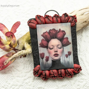 polymer clay face pendant tulip design mixed media