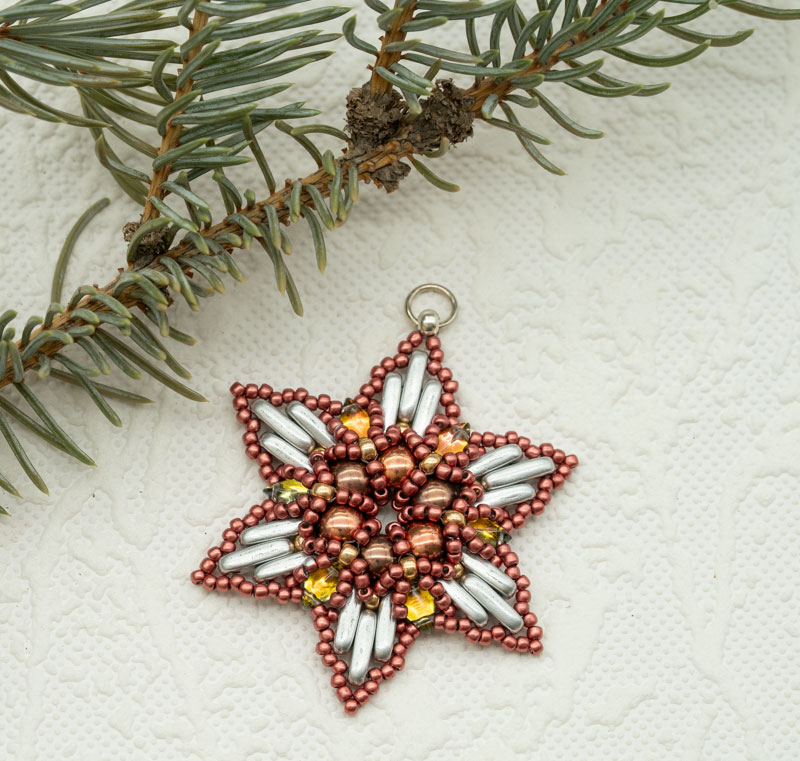 Beaded Christmas Ornament / Suncatcher / Pendant – Copper Snowflake Star (Approx. 2") (1 piece) ORN7 - Image 2