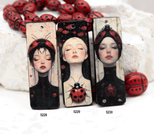 Polymer clay ladybug earring charms red black handmade