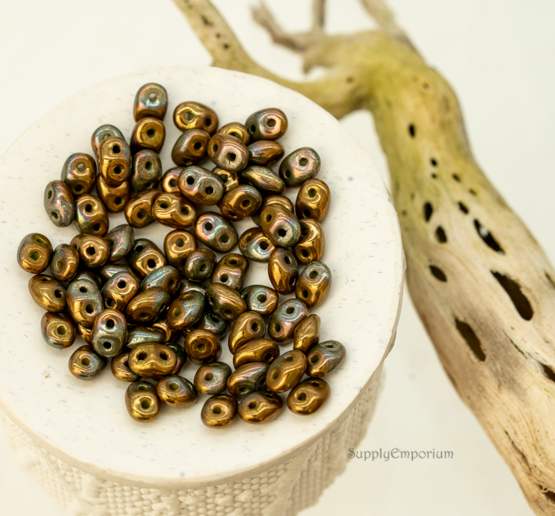 2.5x5mm Czech SuperDuo 2-Hole Beads Opaque Olive Bronze Vega