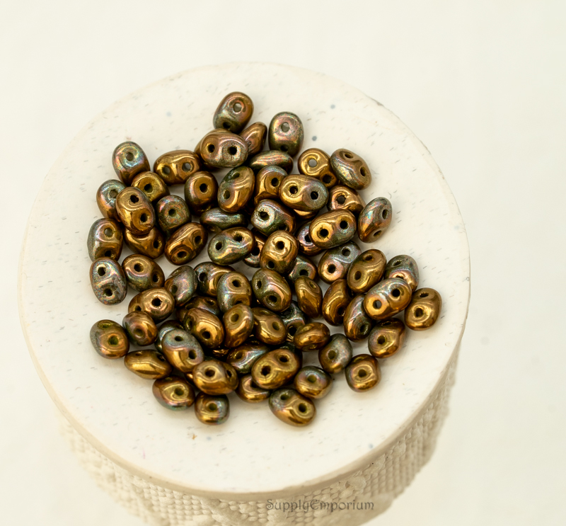 2.5x5mm Czech SuperDuo 2-Hole Beads - Opaque Olive Bronze Vega (12 Grams) 1088 - Image 3