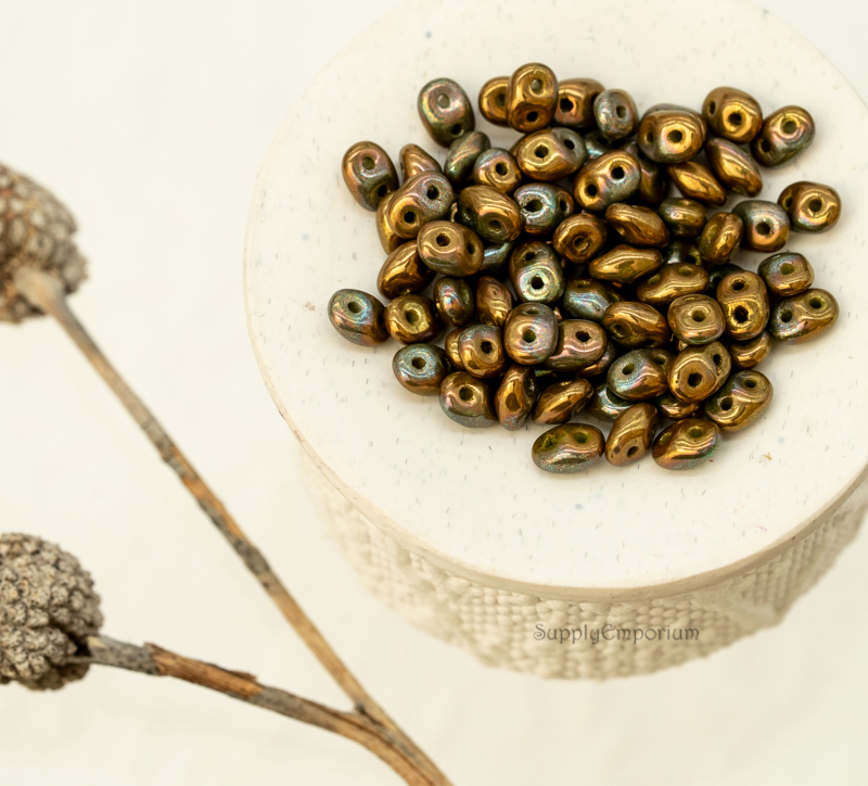 2.5x5mm Czech SuperDuo 2-Hole Beads - Opaque Olive Bronze Vega (12 Grams) 1088 - Image 2