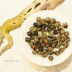 2.5x5mm Olivine Semi Bronze Luster Czech SuperDuo two hole beads 10 grams