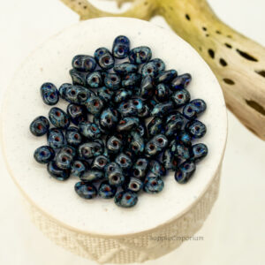 2.5x5mm Czech SuperDuo Sapphire Travertin 2 hole beads 15 grams