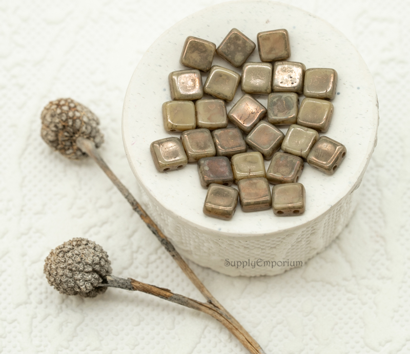 CzechMates Tile 2-Hole Beads - French Beige Moondust - 6mm (25 Pieces) 1320