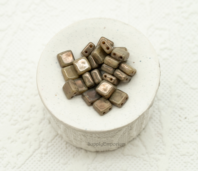 CzechMates Tile 2-Hole Beads - French Beige Moondust - 6mm (25 Pieces) 1320 - Image 3