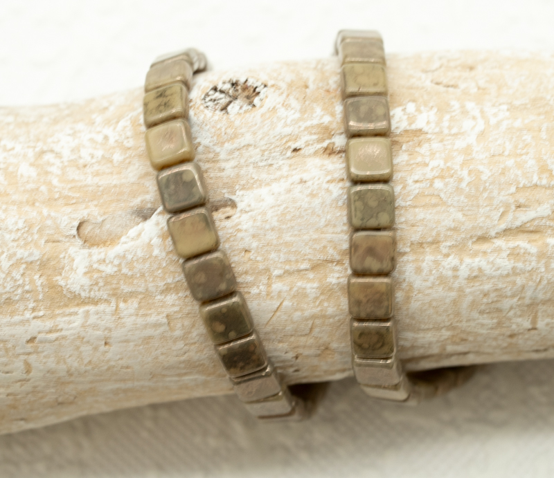CzechMates Tile 2-Hole Beads - French Beige Moondust - 6mm (25 Pieces) 1320 - Image 2