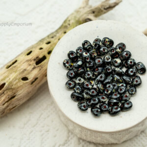 2.5x5mm Czech SuperDuo Black Picasso 2-Hole Czech Glass Beads