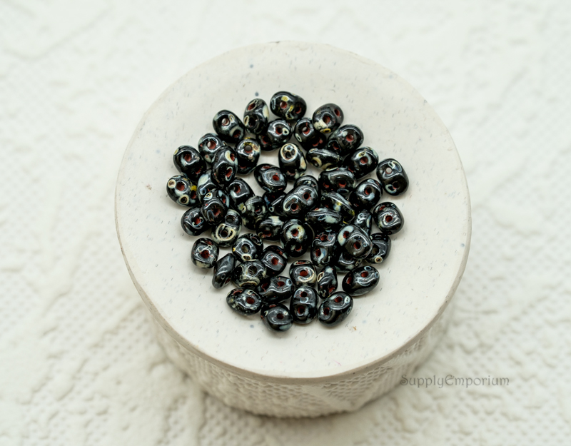 2.5x5mm Czech SuperDuo - Black Picasso (15 Grams) 1620R - Image 3