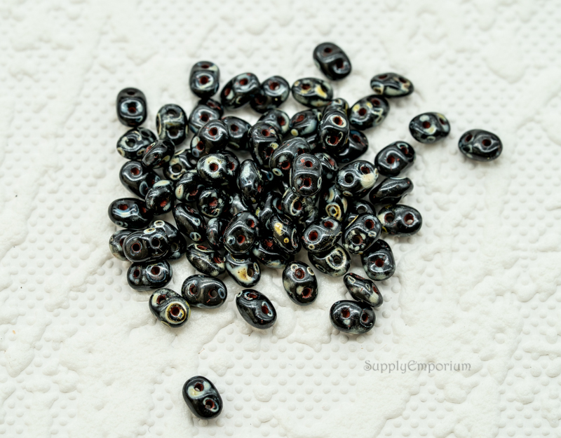 2.5x5mm Czech SuperDuo - Black Picasso (15 Grams) 1620R - Image 2