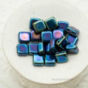 6mm CzechMates Tile Iris Blue 2 Hole Czech Glass Beads