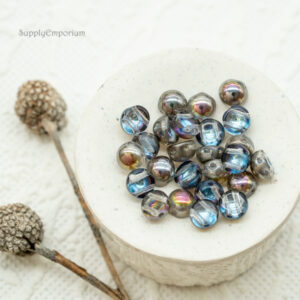 6mm Czech 2 Hole Cabochon Crystal Graphite Rainbow Czech Glass Beads