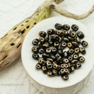 2.5x5mm Czech SuperDuo Jet Bronze Picasso 2-hole Czech glass beads