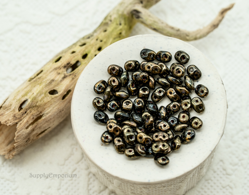 2.5x5mm Czech SuperDuo Jet Bronze Picasso 2-hole Czech glass beads