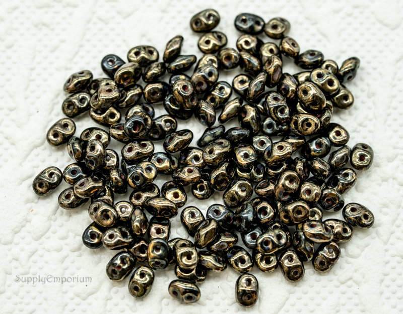 2.5x5mm Czech SuperDuo - Jet Bronze Picasso (15 Grams) 3384 - Image 2