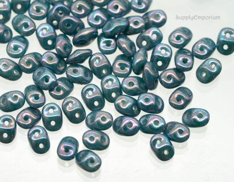 2.5x5mm Czech SuperDuo - Nebula Opaque Turquoise (10 Grams) 3584 - Image 2