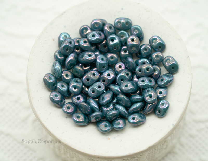 2.5x5mm Czech SuperDuo Nebula Opaque Turquoise 2 Hole Czech Glass Beads